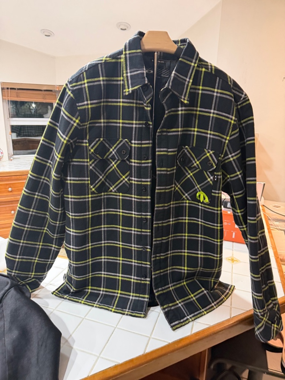 Oakley Black Plaid Shirt Jacket with Neon Yellow Accents